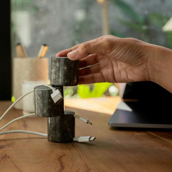Coastal villa Homeware Cable Pillar Tower | Marble Cable Tidy and Desk Cable Organiser