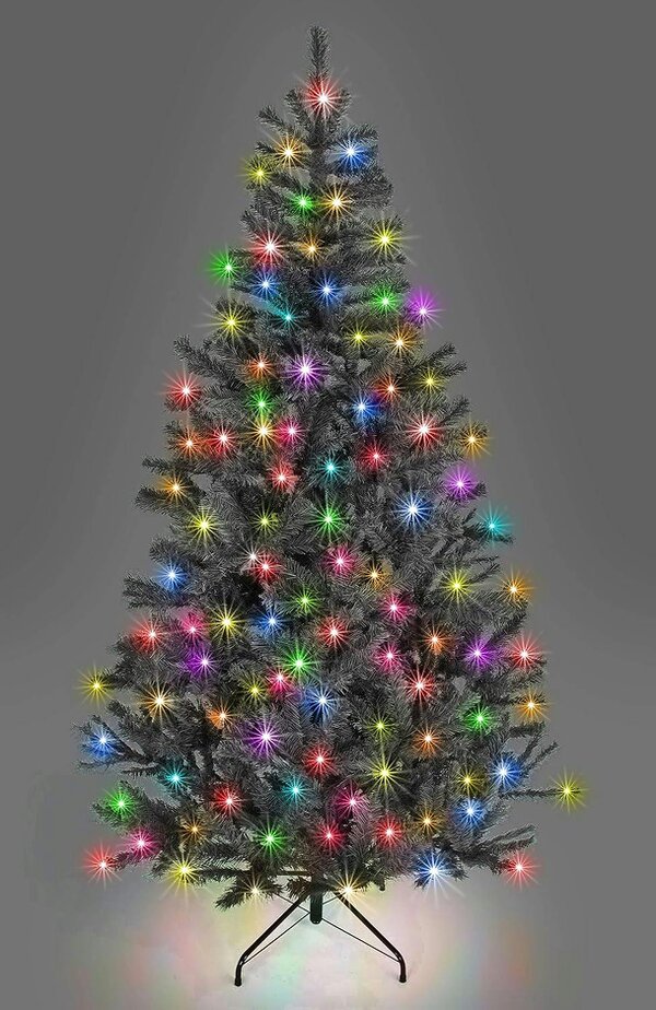 Shatchi 5ft, 7ft and 8ft Pre-Lit Black Alaskan Pine Christmas Trees with Warm White LEDs - 8FT - PVC - Black