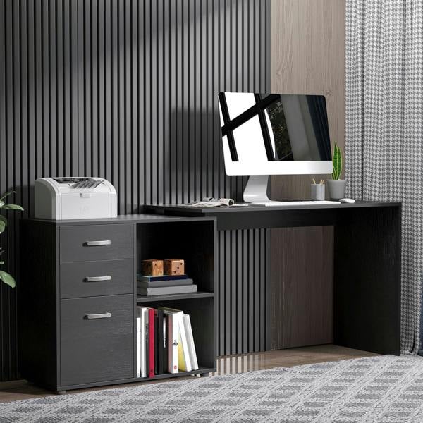 HOMCOM Computer Desk Table Workstation L Shape File Cabinet - Black