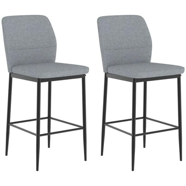 Modern Tall Chairs, Set of 2 Velvet Bar Stools with Footrest and Backrest, Kitchen & Living Room Stools, Grey