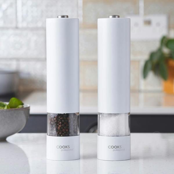 Cooks Professional Electric Salt and Pepper Mill Set | White
