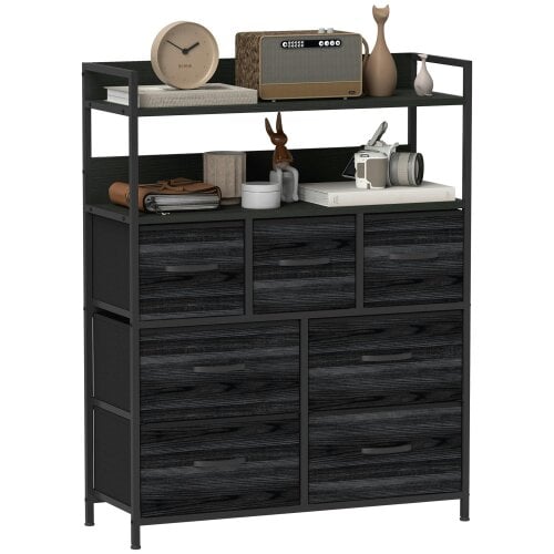Wyld Haus Latoli Fabric And Wood Black 7 Drawer Rustic Storage Chest