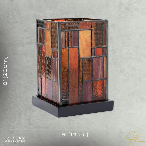 Designer Art Deco Tiffany Glass Table Lamp in Orange and Dusty Red Image 7