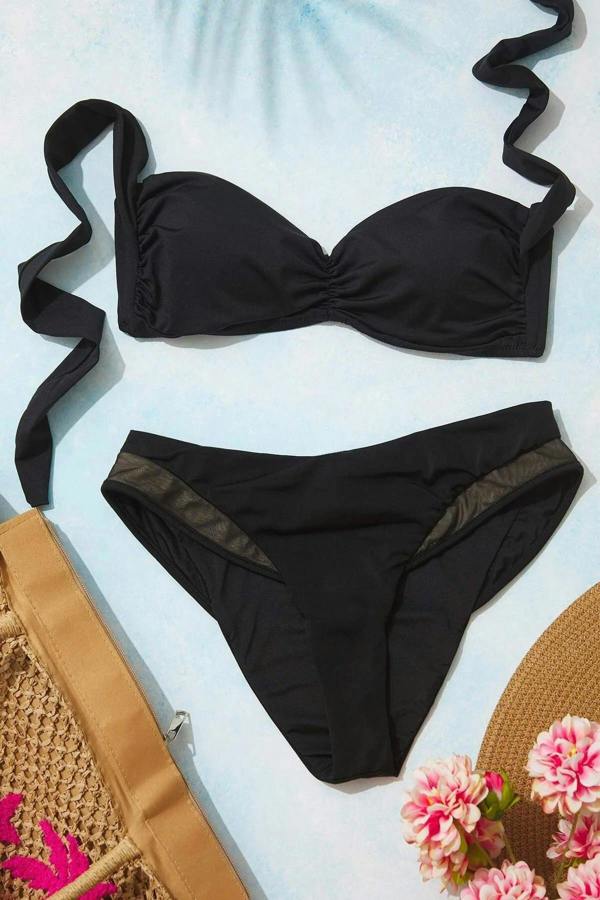 WOVCOR Ruched Bralette Covered Bikini Top