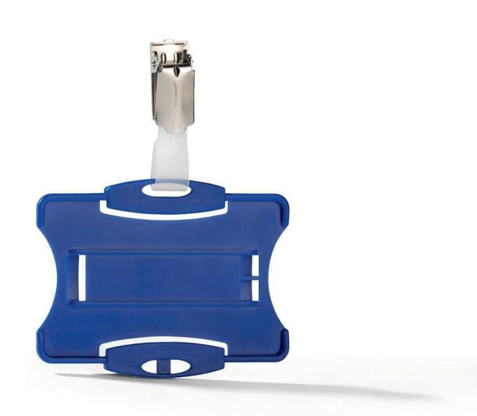 Durable Security Pass Plastic ID Badge Card Holders with Clip | 25 Pack | Blue