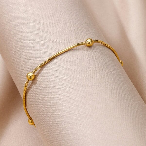 The Colourful Aura Brass Beaded Round Ball Minimalist Boho Slim Foot Payal Anklet