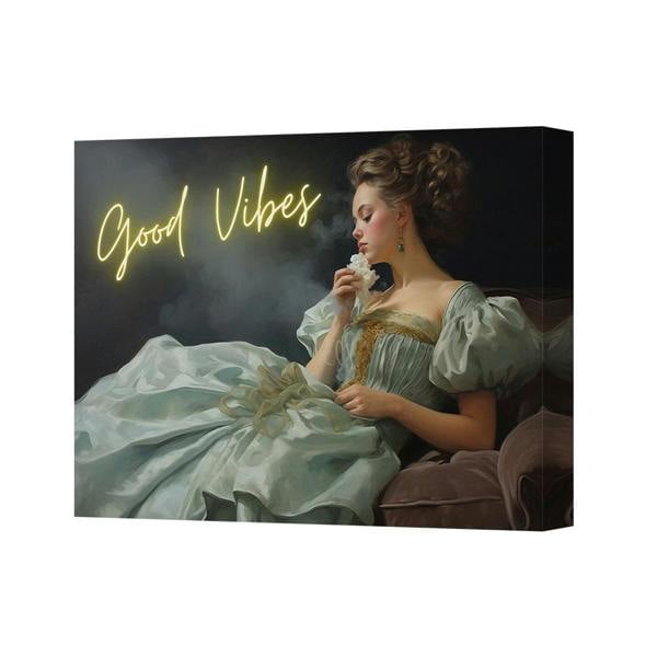 Benjamin Tate Design Good Vibes Neon Canvas Art Print Vintage Style Portrait