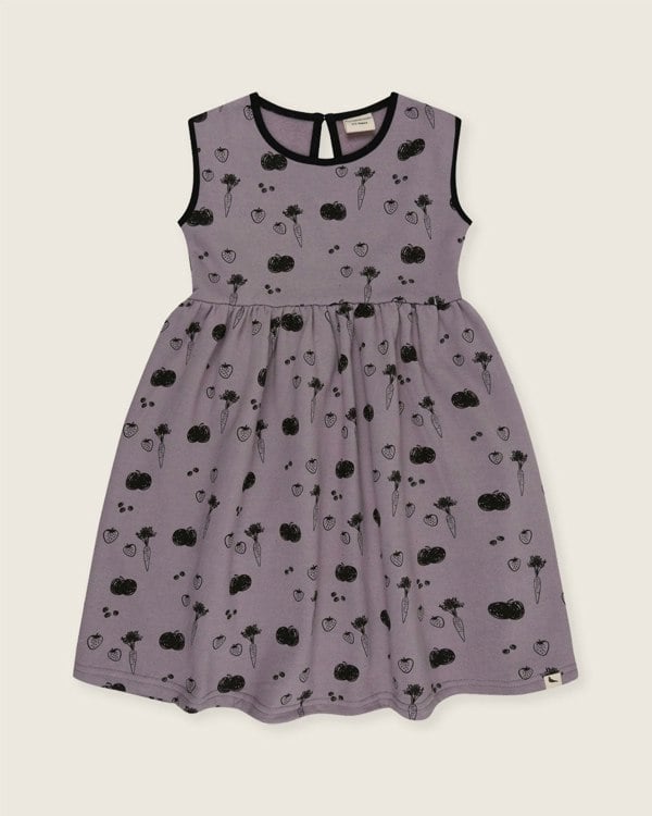 organic cotton Charcoal Grey Fruit Print Dress- image 1