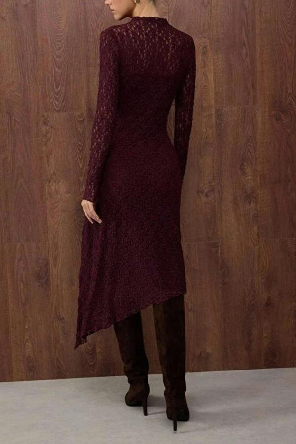 WOVCOR Asymmetrical Fit Maxi Knit Lace Dress