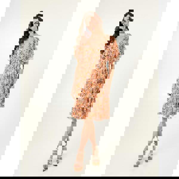 Blue Vanilla V Neck Shirred Waist Mini Dress