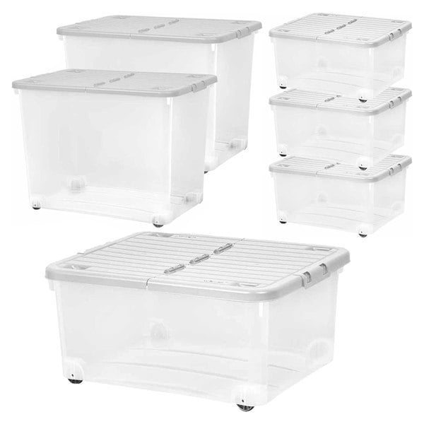 1 x Strong 30 Litre Wheeled Plastic Container For Home & Office Complete With Folding Split Lid