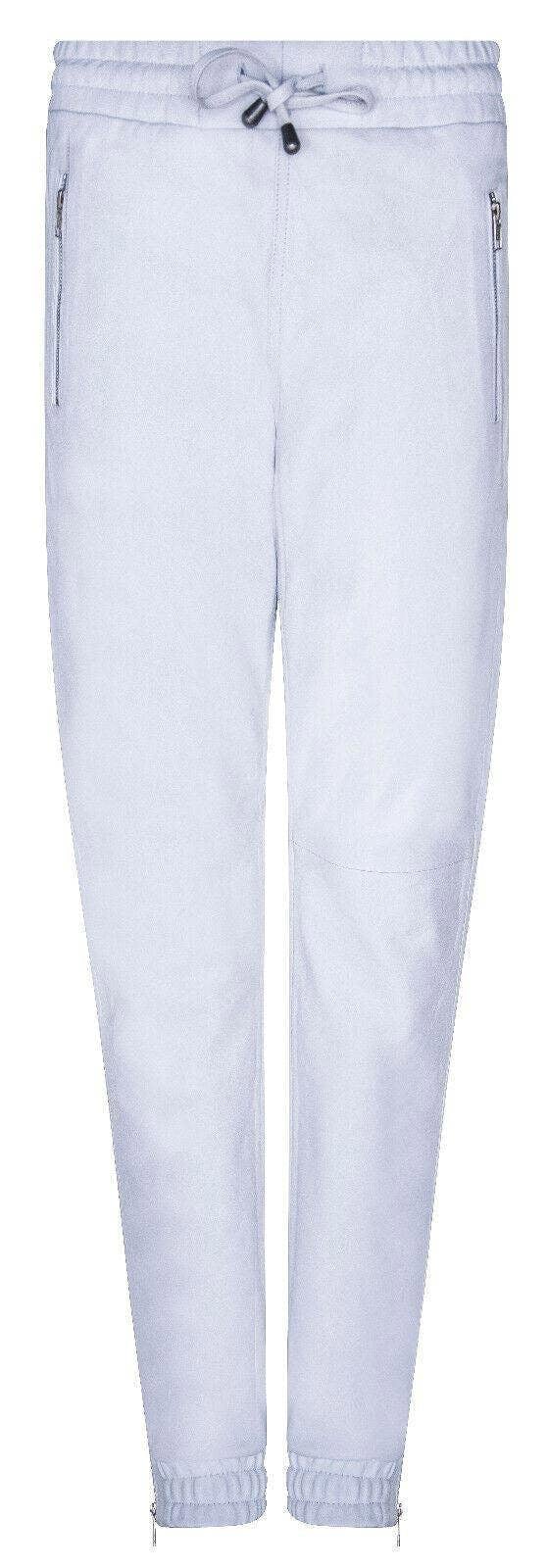 Infinity Leather Women's White Real Nappa Leather Trousers Joggers