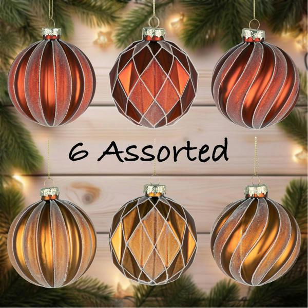 8cm Red and Amber Glass Christmas Baubles, 12 Pack Assorted Tree Decorations image 1