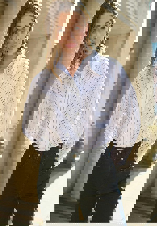 Dapper Double Placket Stripe Shirt In White - image 1