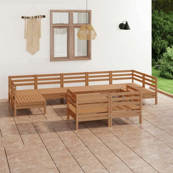 Berkfield 10 Piece Garden Lounge Set Honey Brown Solid Wood Pine