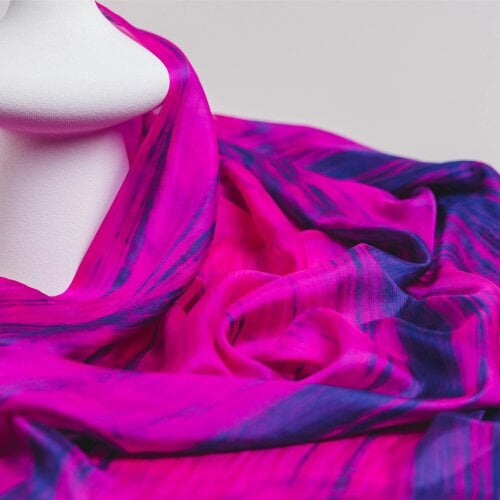 Fuchsia & Blue Brushstroke Silk Scarf – Hand-Dyed Mulberry Silk, Statement & Party Wrap