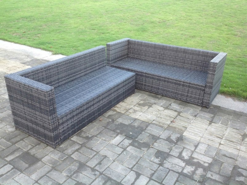 Fimous Rattan Corner Sofa Set Garden Furniture With Chair Coffee Table And Side Table