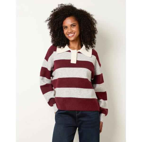 Blue Vanilla Stripe Knit Polo Jumper