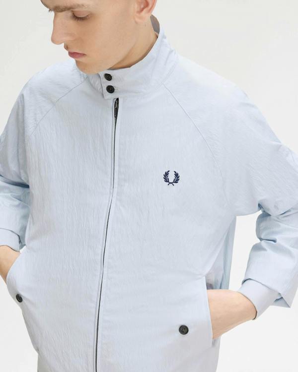Fred Perry Mens Crinkle Harrington Jacket - Dusky Blue 28A | CHO | Designer Mens Jackets