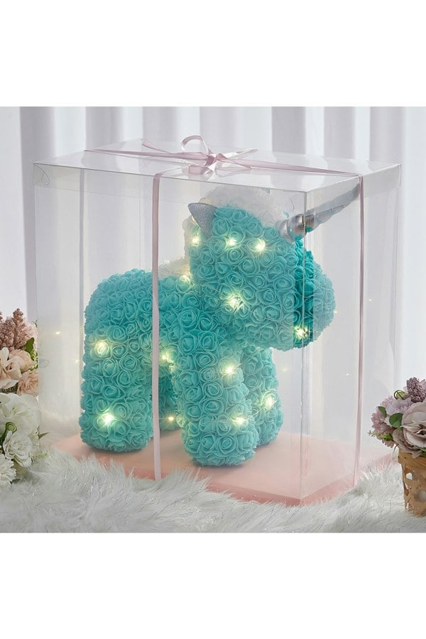 Living and Home 36cm Blue Rose Unicorn Gift with Gift Box & LED Light Valentines Wedding Anniversary Birthday Gifts for Her