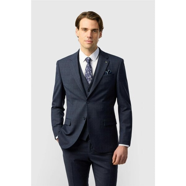 Ted Baker Slim Fit Performance Navy Textured Check Jacket