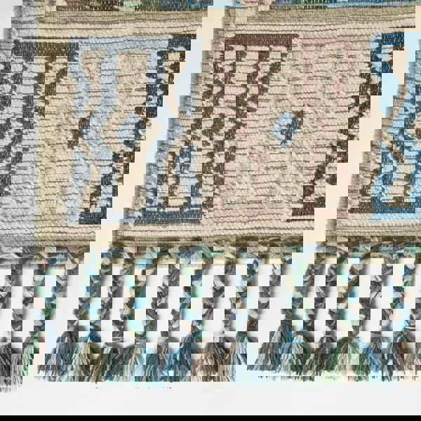 HOMESCAPES Matala Green & Blue Kilim Wool Rug