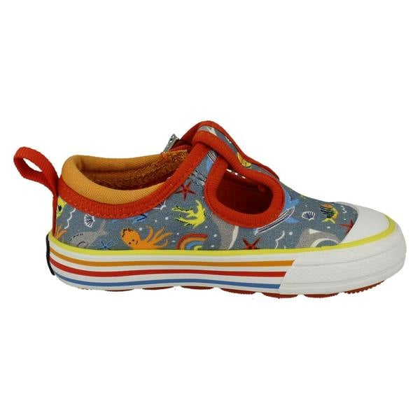 Clarks Boys Clarks Casual T-Bar Canvas Trainers Foxing Fish T