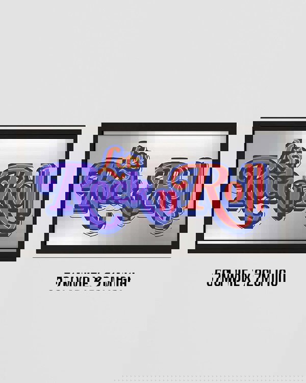 Framed Wall Art Print - Let’s Rock N Roll Neon Guitar Design