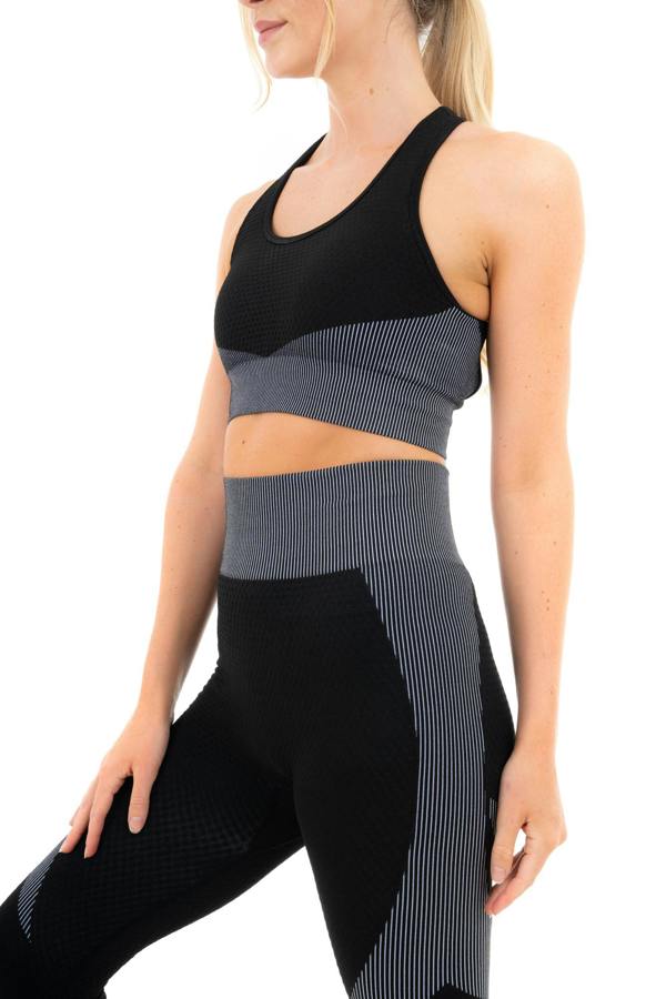 Smart Living Women's Textured Panel Sports Bra with Cross Strap - Black/ Grey