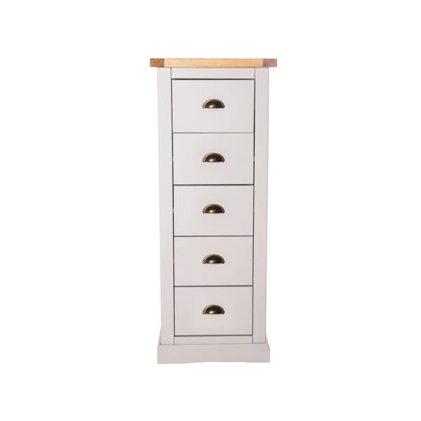 Loreo 5 Drawer Narrow Chest of Drawers Brass Cup Handle