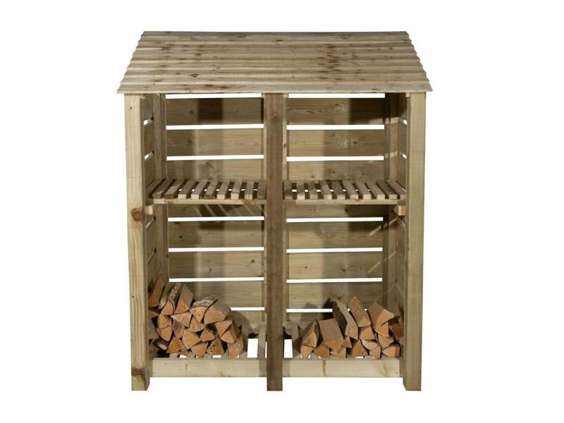 Arbor Garden Solutions Slatted Wooden Log Store with Shelf W-146cm, H-126cm or 180cm, D-88cm