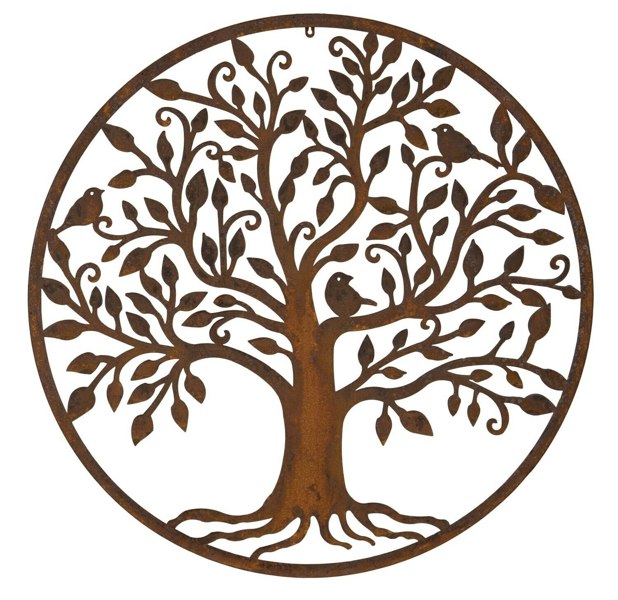 Inspirational Gifting Rustic Round Steel Tree and Bird Screen Wall Art Plaque 1m Diameter