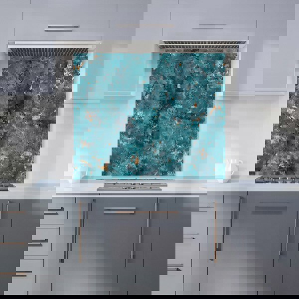 Warren Reed - Designer Polished Teal Quartz Effect Kitchen Splashback