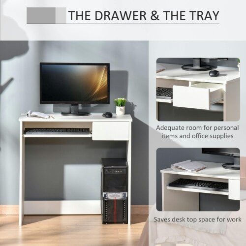 Wyld Haus Samoka Small 80cm Wooden White Compact Desk With Keyboard Tray And Drawer