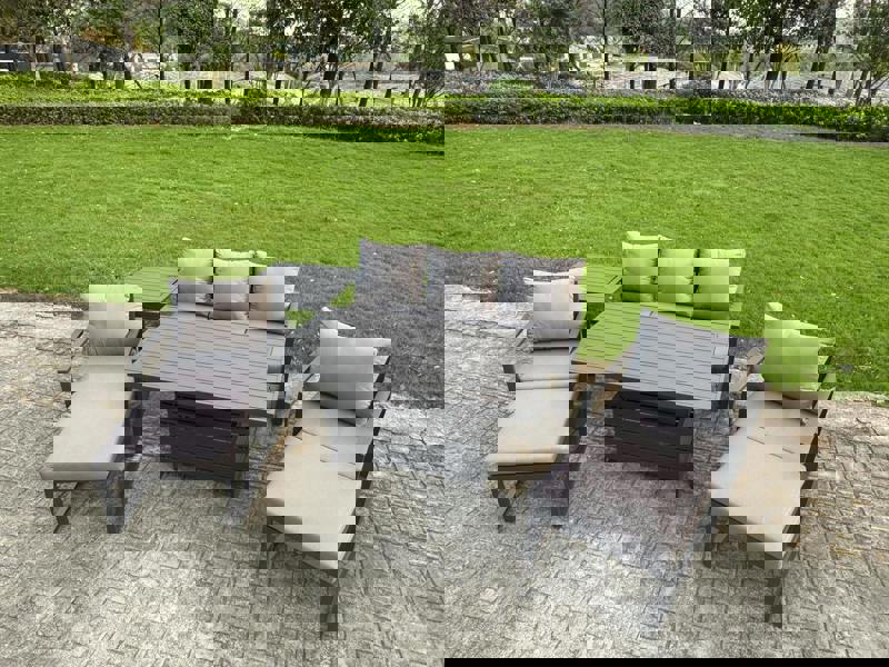 Fimous 7 Seater Aluminium Garden Furniture Set with Adjustable Rising Dining Table, 2 Chairs, 2 Footstools, Side Table - Dark Grey