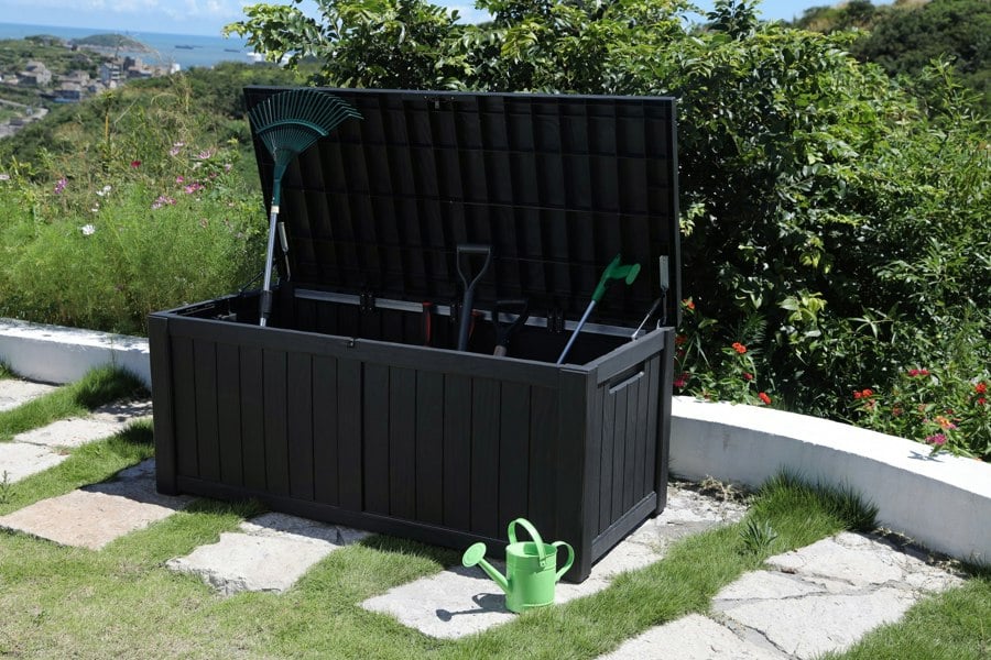 Centurion Supports TUNGSTEN 450 Litre 119 Gallon Waterproof Extra Large Lockable Easy-Open Garden Storage Box Outdoor Organiser in Black