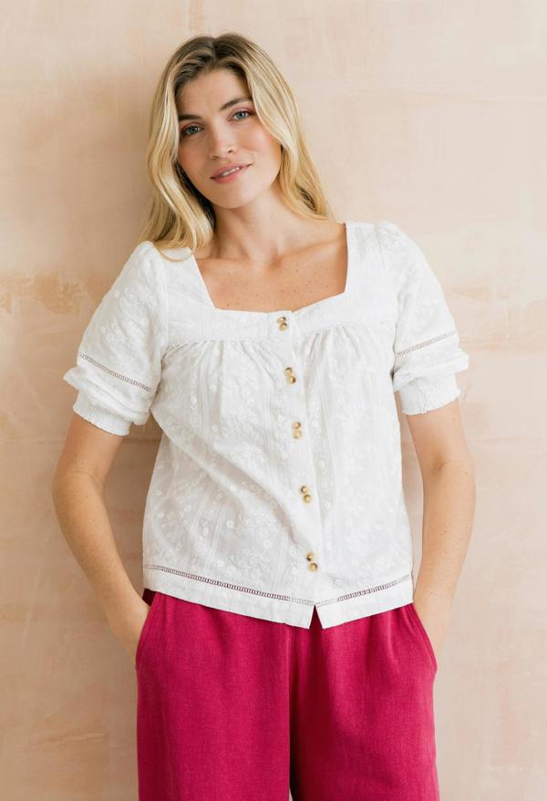 Lily & Me Poppy Plain Cotton Blouse White