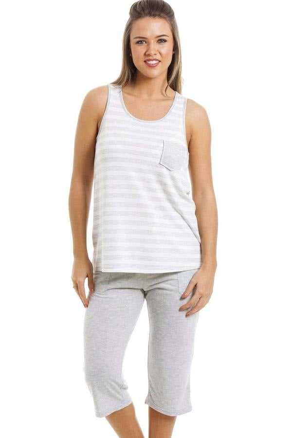 Womens Lightweight Striped Cropped Pyjama Set