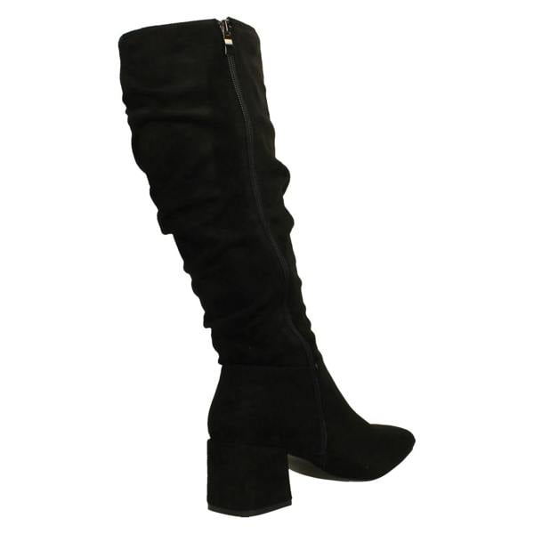 Spot On Ladies Spot On Rouched Mid Block Heel Knee High Boots F51242