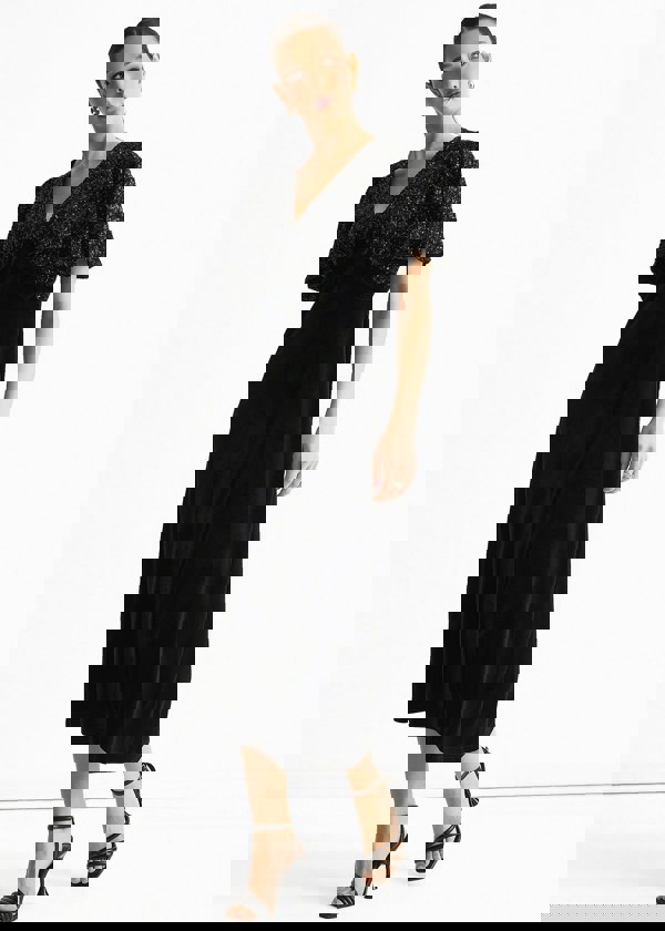 Gini London Black Sequin Top Premium Velvet Occasion Midi Dress