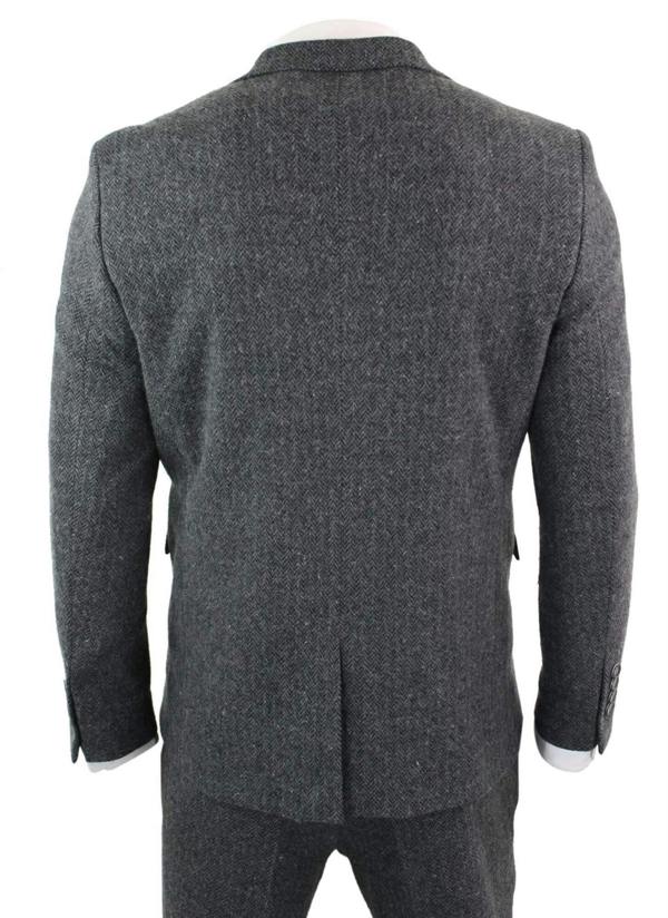 TruClothing Men's 3 Piece Charcoal Grey Herringbone Tweed Suit