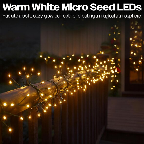 Scotts of Stow Xmas Haus Warm White Multifunction Micro LED Green Wire Cluster Lights