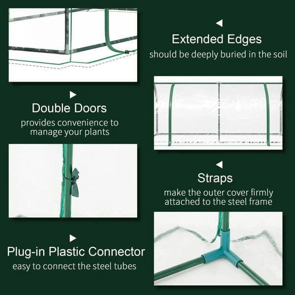 Tunnel greenhouse feature panel: double doors, straps, and plug-in plastic connectors
