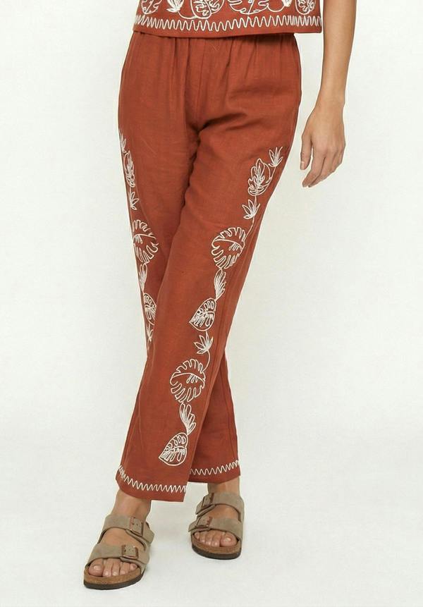 Raffya Tilly High Waist Embroidered Trouser In Rust