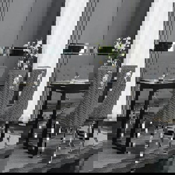 Groundlevel Set Of 2 Plush Velvet Dining Chairs with Lion Head Knocker