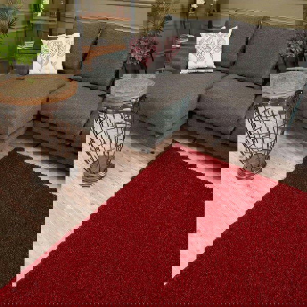 Shaggy Rug Plain Red non-shedding easy to clean