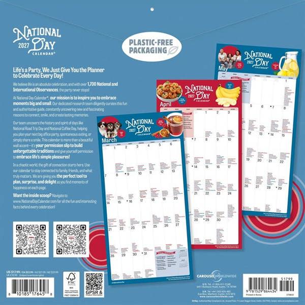 National Day, Celebrate Every Day Calendar 2027, Wall Calendars, Month To View, History & Literature, Gift