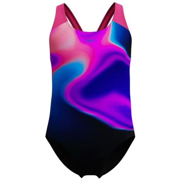 Speedo girls splashback swimsuit in pink black with endurance+ fabric
