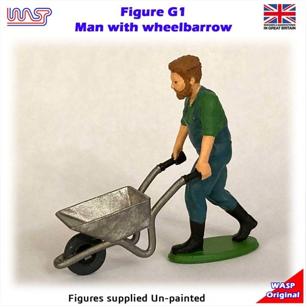 MCSlots 1:32 Scale Gardening Figures Man with Wheelbarrow GF1 Wasp