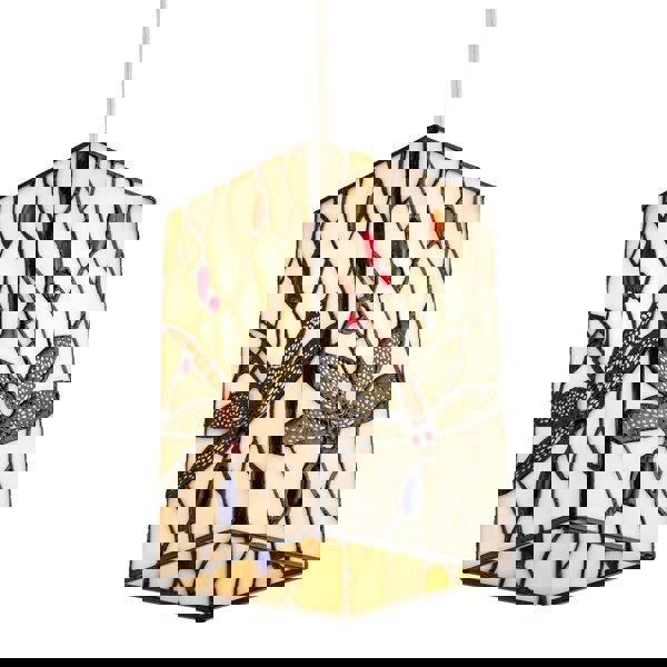 White Stained Glass Dragonfly Rectangular Tiffany Pendant Light Shade Image 8